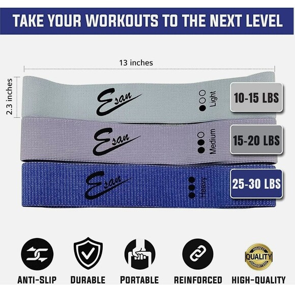 Soft Cotton Texture Fabric Resistance Bands – 3pcs Exercise Loop Bands NEW - Picture 3 of 5